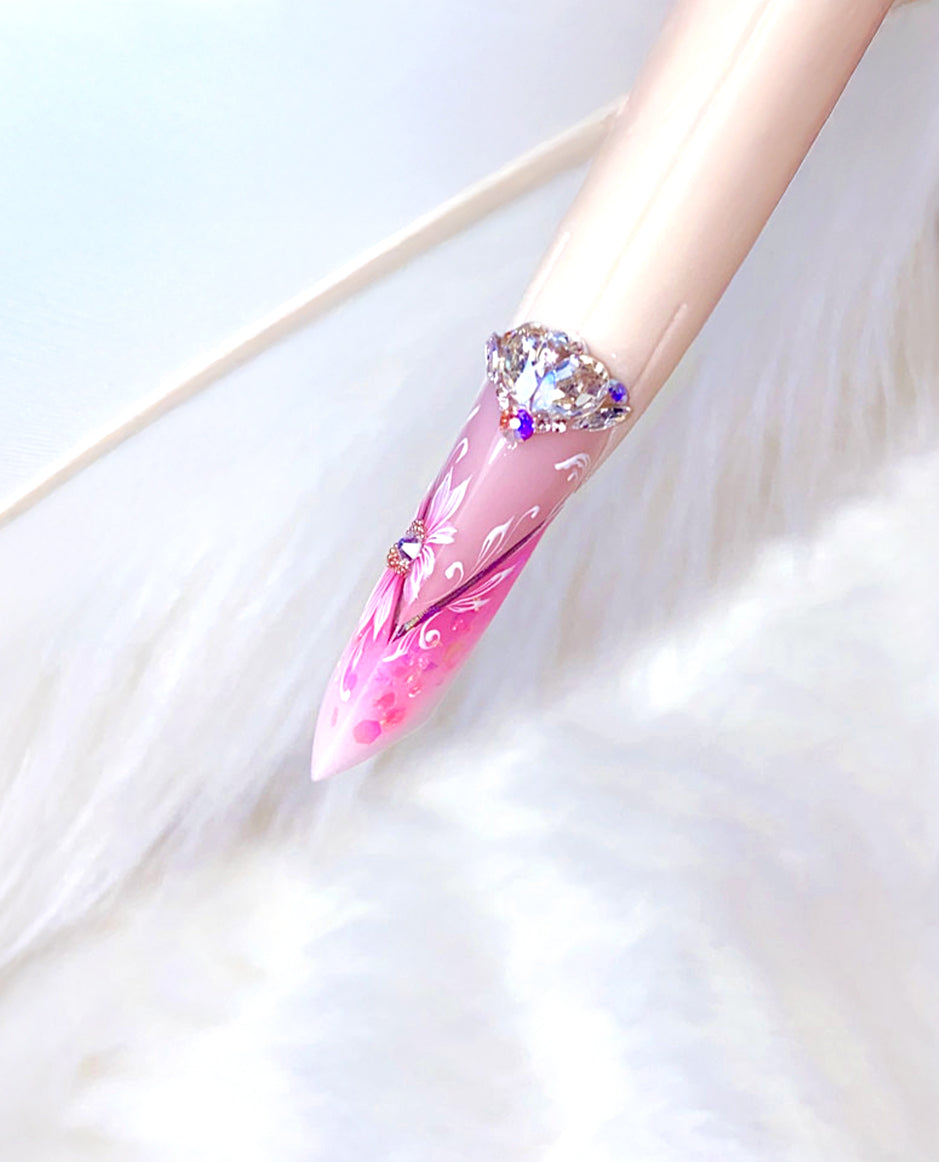 Light Purple Floral Foil Nails with Peony Charm