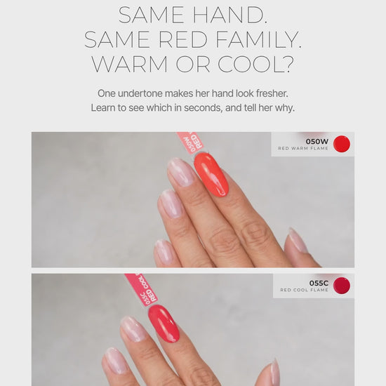 Sneak peek from Lesson 11: the same hand with a warm red and a cool red, side by side