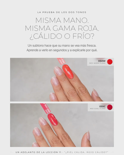 Avance de la Lección 11: la misma mano con un rojo cálido y un rojo frío, lado a lado